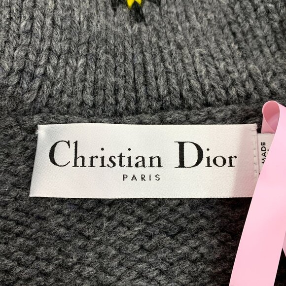 Christian Dior Dark Grey Wool & Cashmere Knitted Cardigan With Yellow Stripes & - Picture 2 of 7